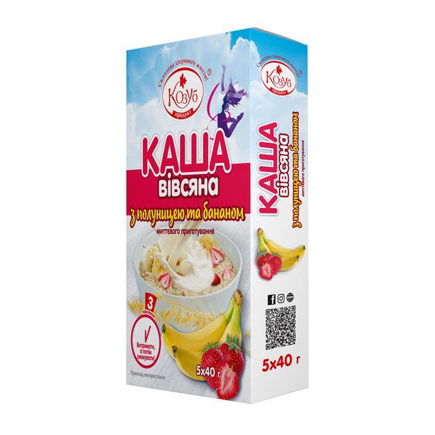 Каша миттєвого приготування Козуб вівсяна з полуницею та бананом 40гх5шт/уп